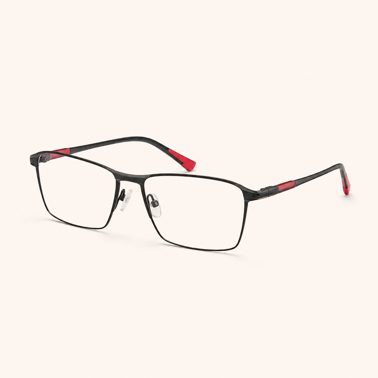 Black Red Rectangular Eyeglasses