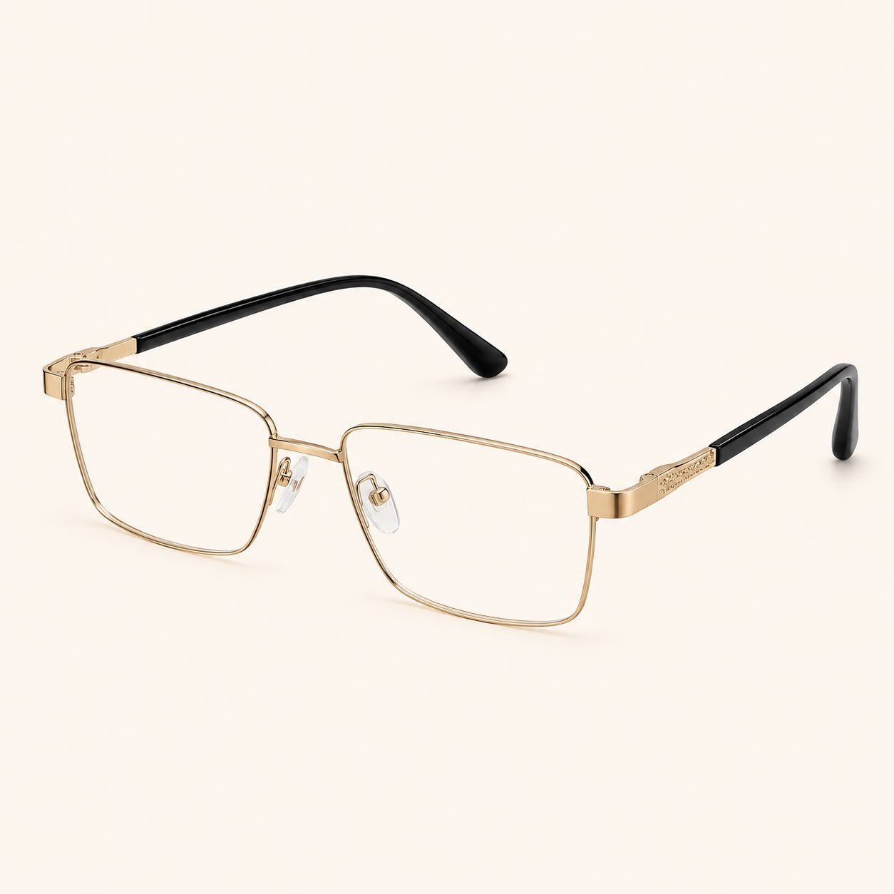 Gold Black Rectangluar Eyeglasses